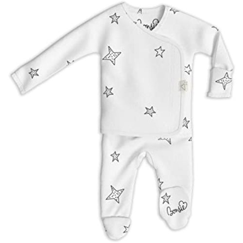 Bonsie Skin to Skin Babywear Footie - White Baby Footed Bodysuit - Stars