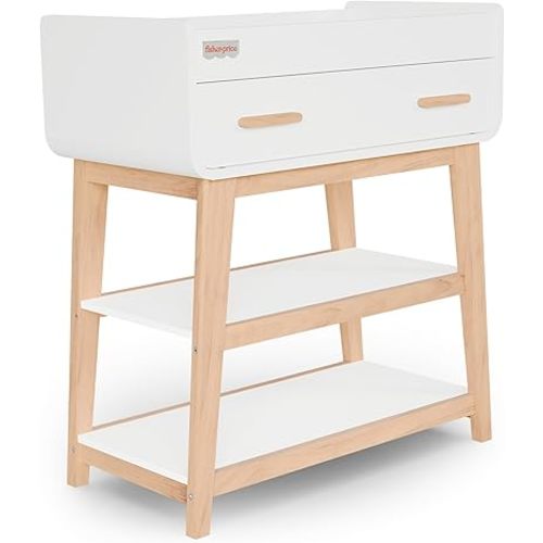 Fisher-Price Iris/Siesta Changing Table by Dream On Me, Vintage White Oak, JPMA & Greenguard Gold Certified, with a Bottom Closed Drawer and Two Open Shelves for Storage