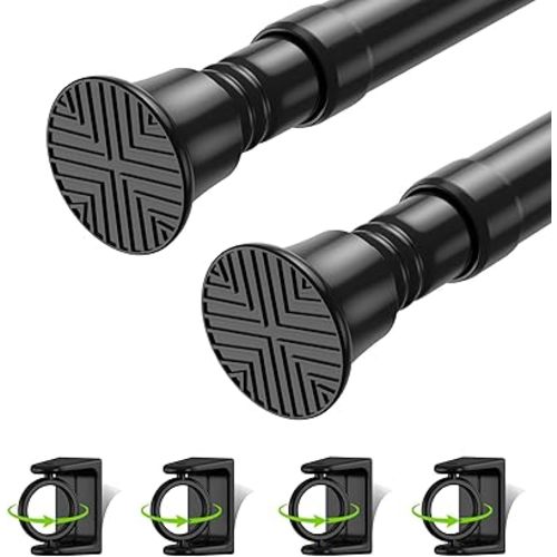 Small Tension Rods 2Pack 18-36Inch Black Tension Curtain Rod Spring Rod Adjustable Curtain Rod No Drilling Curtain Rods for Windows Short Tension Rods for Doorway,Closet,Window