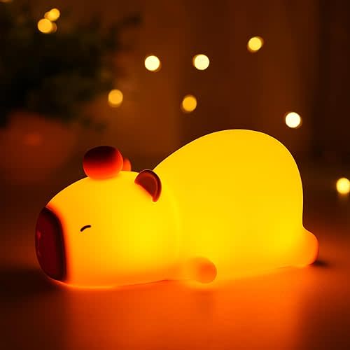 Capybara Night Light Cute Squishy Silicone Nursery Nightlight Dimmable Animal Bedside Lamp with Tap Control Christmas Gift for Kids Girls Boys Women