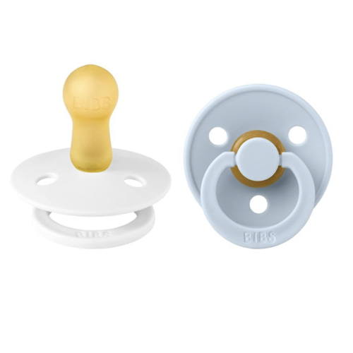 BIBS Pacifiers Colour Collection | Natural Rubber Baby Pacifier | Set of 2 BPA-Free Soothers | Made in Denmark | 6+ Months (Pack of 2) | Baby Blue/White