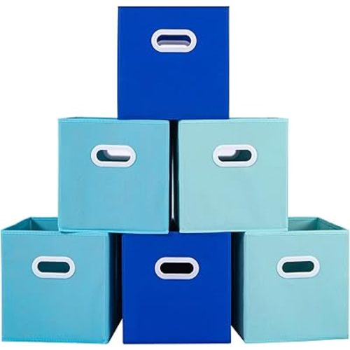 Stero Fabric Storage Cubes Bins, 11 inch Fun Colored Foldable Storage Baskets with Dual Plastic Handle for Home, Kids Room, Closet and Toys Organization, Multi Colored, Set of 6