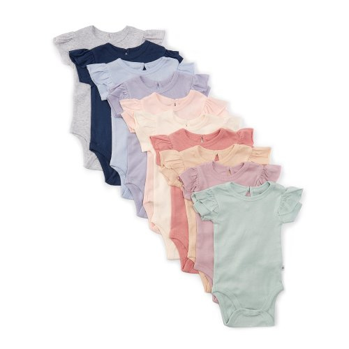Honest Baby Girls Newborn-24 Months Short Sleeve Ruffle Bodysuit 10-Pack