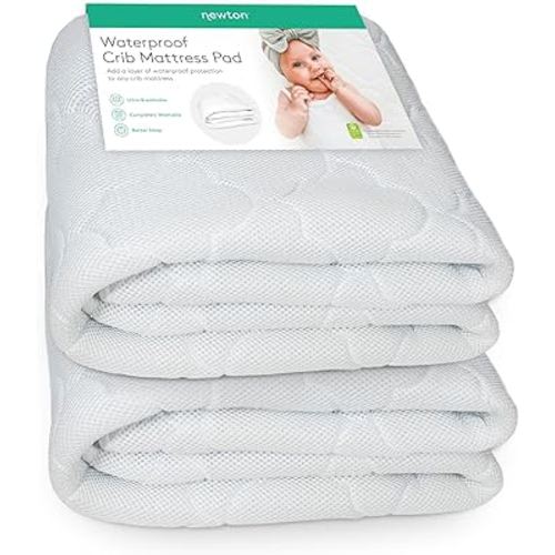 Newton Baby Waterproof Crib Mattress Pad | 100% Breathable Quilted Layer for Comfort & Universal Fitted Skirt for Secure Fit | Machine Washable | Crib Mattress Protector Pad Waterproof, 2 Packs