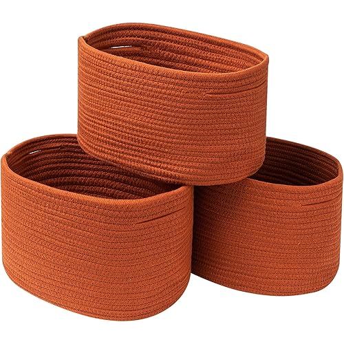 CubesLand Woven Basket for Organizing/Shelves,Cube Shelf Closet Storage Baskets Bins Set 3,Long-lasting &Skin-friendly Toy Storage Basket Bin,Stylish Room Decor Basket, Cotton Rope Basket Brick Red
