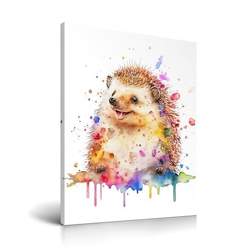 HesenDot Cute Bathroom Framed Wall Art,Watercolour Hedgehog Poster Printing Wall Decor,12x16in Funny Animal Canvas Painting Prints,Colourful Picture Art for Bedroom Kids Room Nursery Home 1 Pack