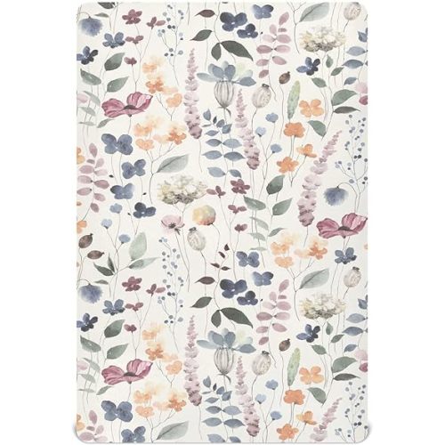 Fitted Crib Sheets Vintage Floral Leaves Stretchy Portable Playard Sheets for Baby Toddler, Breathable Soft Mini Crib Mattress 52 x 28 in for Boys and Girls