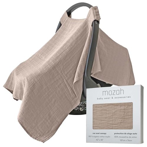 100% Organic Muslin Baby Car Seat Cover Muslin Carseat Canopy Baby Car Seat Covers for Boys (Warm Taupe)