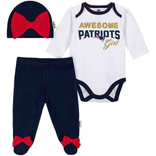 Gerber NFL baby girls 3 Pack Bodysuit Registry Gift Set Footed Pant and Cap