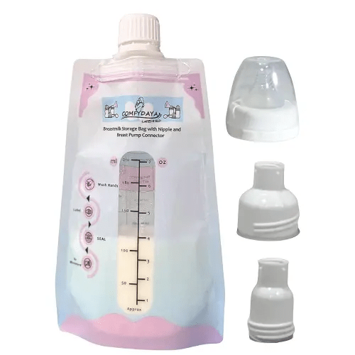 Breastmilk Storage Pouch (30 Bags). BPA Free, Presterilizd and Leak Proof. Direct Pumping, Direct Feeding, Freezing and Warming Bag. Nipple and Breast Pump Connectors Included