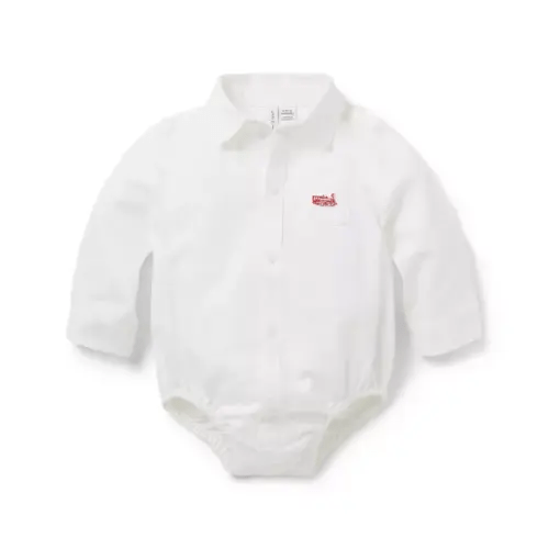 Newborn Jet Ivory Baby Train Oxford Bodysuit by Janie and Jack