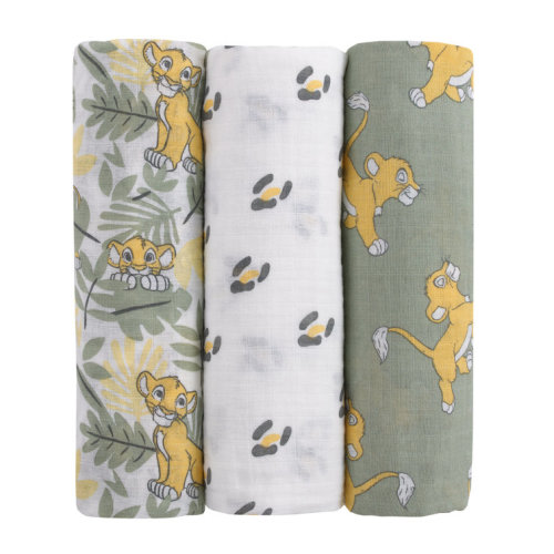 NoJo Disney Lion King Sage, Yellow, and White 3 Piece Muslin Swaddle Baby Blanket Set