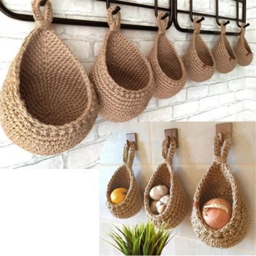Hanging Wall Vegetable Fruit Baskets, Jute Hanging Basket, Wall Planters, Teardrop Hanging Basket, Kitchen Hanging Storage, Farm House Basket, by Aousthop