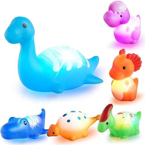 Bath Toys for Toddlers 1-3: 6 Packs Light-Up Floating Dinosaur Baby Toddler Bath Toys Set for Boys Kids Birthday Easter Christmas - Water Bathtub Shower Pool Bath Toy for Children Preschool
