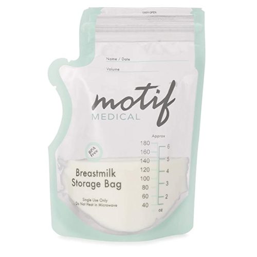 Motif Medical, Milk Storage Bags, 6 oz Milk Freezer Bag with Easy Pour Spout, BPA Free, Write-On Label - 100 Count - 6 Ounce (Pack of 100)