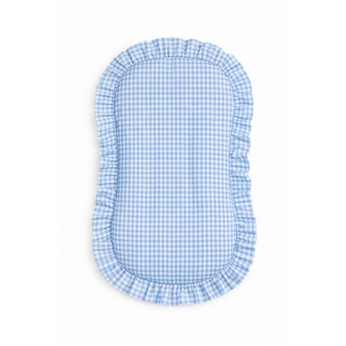 Blue Gingham Ruffle Zipper Lounger Cover -Neutral Soft Louger Cover - Baby Lounger Cover 100% Cotton Fabric - Washable lounger cover