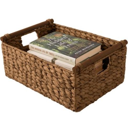 Best Choice Products Wicker Storage Basket, Shelf Basket w/ Wooden Handles, Rectangular Storage Bin - Chestnut
