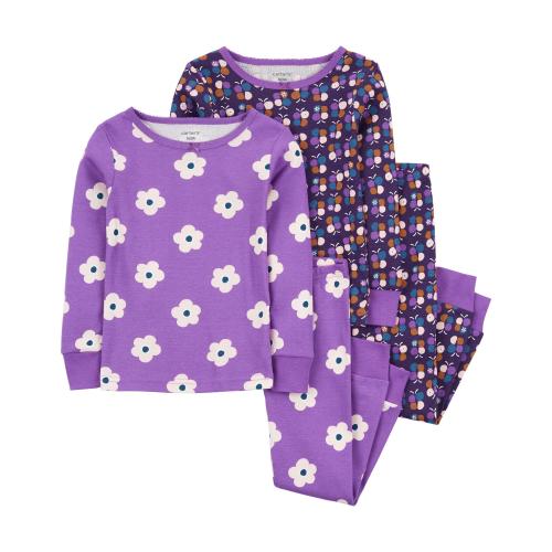 Baby 4-Piece Flowers 100% Snug Fit Cotton Pajamas - Style,Purple