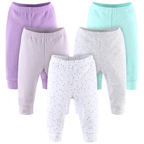 The Peanutshell Baby Girl Pants Set | 5 Pack in Newborn to 24 Month Sizes | Floral, Pink, White, Stars