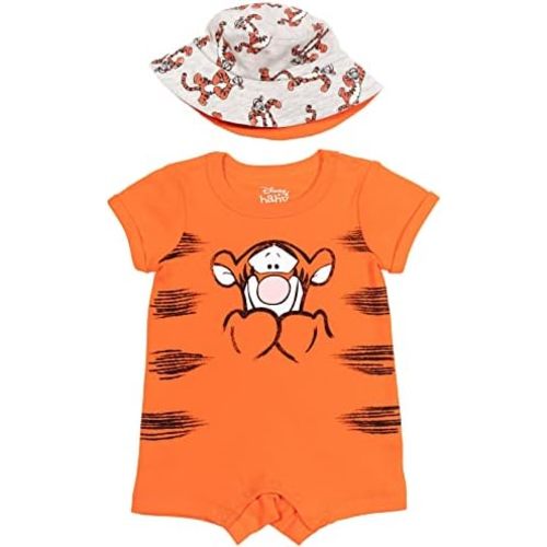 Disney Lion King Mickey Mouse Winnie the Pooh Jack Skellington Lilo & Stitch Baby Romper & Bucket Sun Hat Newborn to Infant