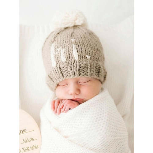 "Hi." Knit Beanie, Pebble