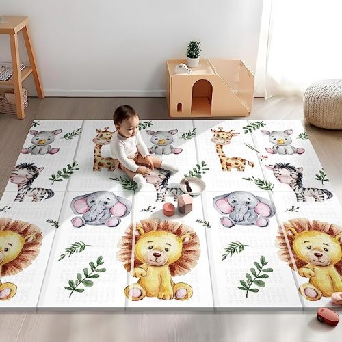 79 x 71 Foldable Large Play Mat for Babies, Non Toxic Foam Play Mat, Thick & Waterproof Baby Playmat for Floor, Anti-Slip Baby Playpen Mat for Toddlers