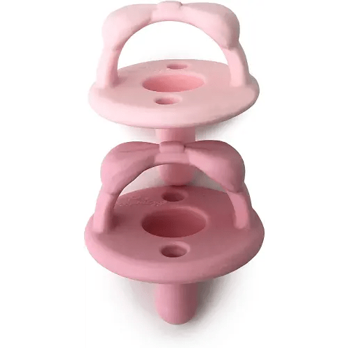Itzy Ritzy Silicone Pacifiers for Newborn - Sweetie Soother Pacifiers Feature Collapsible Handle & Two Air Holes for Added Safety; for Ages Newborn and Up, Set of 2 in Light Pink & Dark Pink