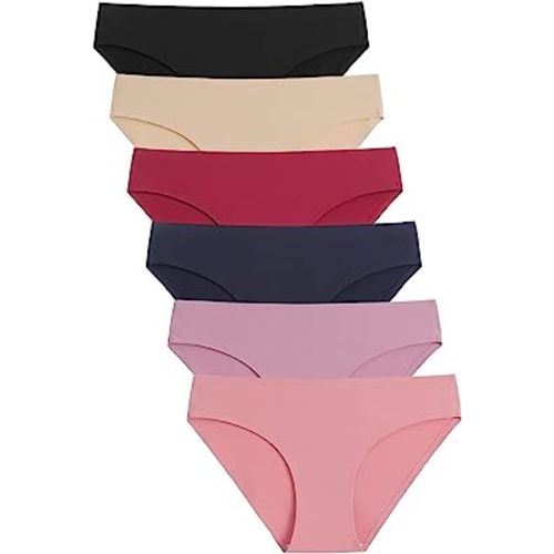 Caterlove Women's Seamless Underwear No Show Stretch Bikini Panties Silky Invisible Hipster 6 Pack