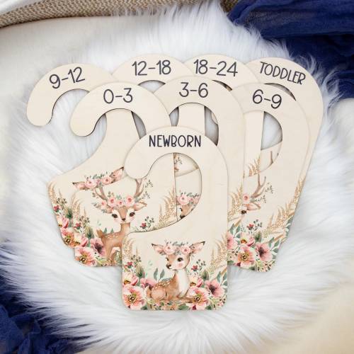 Girl Deer Clothing Dividers, Woodland Baby Clothing Divider, Wood Wardrobe Divider, Nursery Closet Divider, Boho Deer Nursery Theme W68