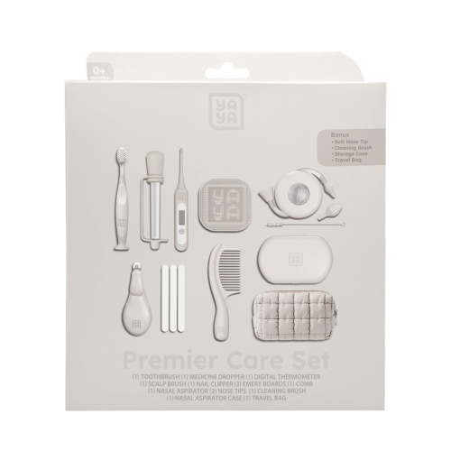 YAYA Premier Care Baby Set, Includes Soft Bristle Baby Brush, Fine Baby Comb, Nail Clipper, (3) Nail File, Nasal Aspirator, Silicone Cradle Cap Brush, Medicine Dropper, Digital Thermometer