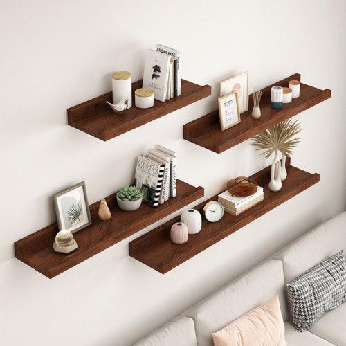 Ebern Designs 2pcs Solid Wood Floating Shelves Wall Shelves Storage Rack Display Decor Ledge Size M | Wayfair