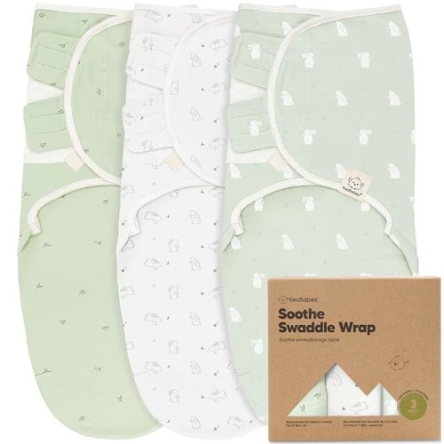 KeaBabies 3-Pack Organic Baby Swaddle Sleep Sacks - Newborn Swaddle Sack, Ergonomic Baby Swaddles 0-3 Months, Swaddles for Newborns,Baby Sleep Sack,Baby Swaddle Blanket Wrap,Baby Essentials (Bunnies) - One Size