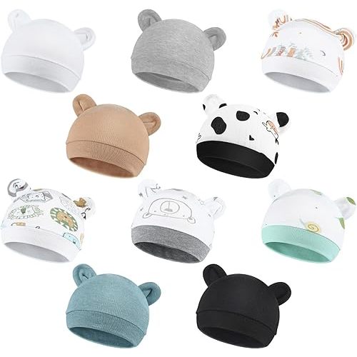 10 Pcs Preemie Hats Cotton Preemie Caps Bows Turban Premature Baby Boys Girls Hospital NICU Hat