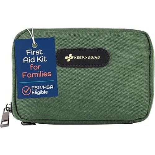 Keep Going Travel First Aid Kit for Kids – 130 Pc. for Car, Purse, Diaper Bag, Backpack, & Suitcase, with Latex-Free Bandages – 7 x 5 x 2 in. Travel First Aid Kit TSA-Approved