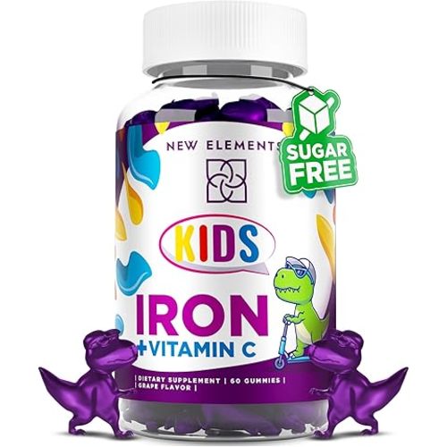 Iron Gummies for Kids with Vitamin C | Sugar Free | Enhanced Energy & Blood Health Support | Anemia Relief, Gluten-Free, Non-GMO, Vegan, Natural Grape Flavor, Crafted with Pectin for Optimal Health