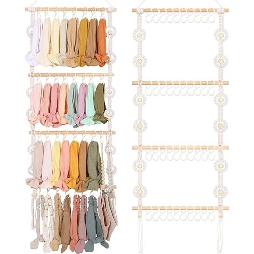 POVETIRE Headband Holder Head Bands Organizer for Baby Girl,Macrame Hair Accessories Organizer Storage Wall Hanging Decor for Nursery Girls Room
