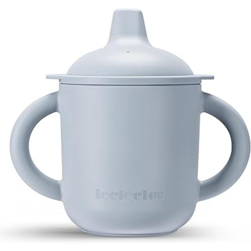 Leeleelon® Silicone Baby Sippy Cup 6-18 Months, 6oz, BPA-Free, Leak-Proof Sippy Cups for Toddler with Handles, Soft Spout Sippy Cup for Infants, Dishwasher Safe(Grey)