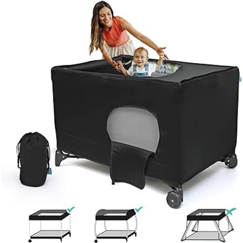BROLEX Pack N Play Blackout Cover: Stretch Breathable Baby Playard Canopy Black