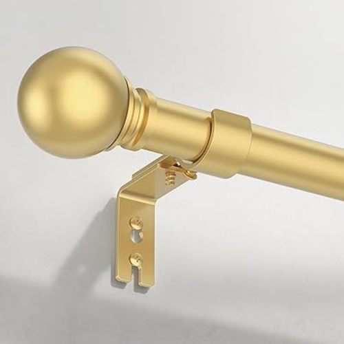 Gold Curtain Rods for Windows 66 to 120 inches, 1 inch Diameter Heavy Duty Curtain Rod, Adjustable Length Long Curtain Rod Modern Design, Size:32"-120"