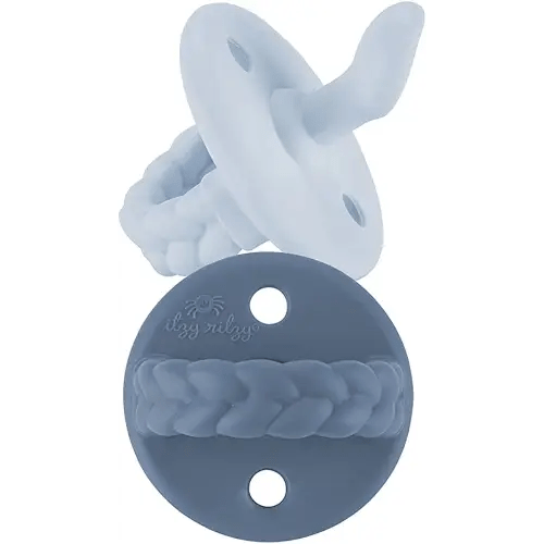 Itzy Ritzy Sweetie Soother Silicone Orthodontic Pacifiers with Collapsible Handle & Two Air Holes for Added Safety, Set of 2 in Sky & Surf for Ages 0-6 Months