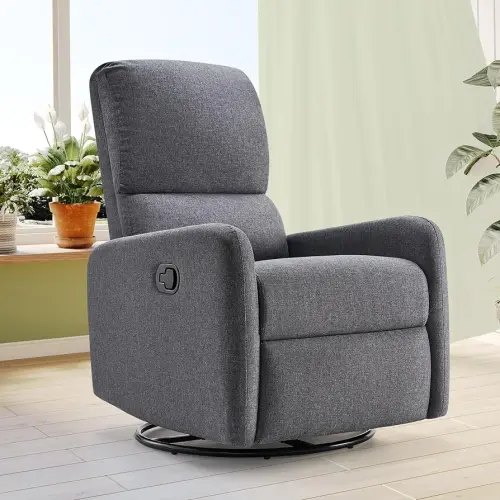 Jocisland Recliner Chair Massage Swivel Rocking Chair, Nursery Glider Recliner Chairs for Adults, Rocker for Living Rooms Bedroom, Comfy Upholstered Modern Rocker Reclining Single Sofa, Linen Grey