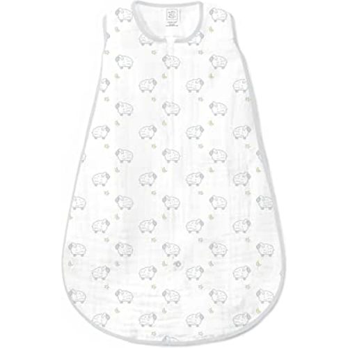 SwaddleDesigns Cotton Muslin zzZipMe Sleeping Sack, Wearable Blanket with 2-Way Zipper, Sterling LIttle Lamb, Small, 0-6 Months