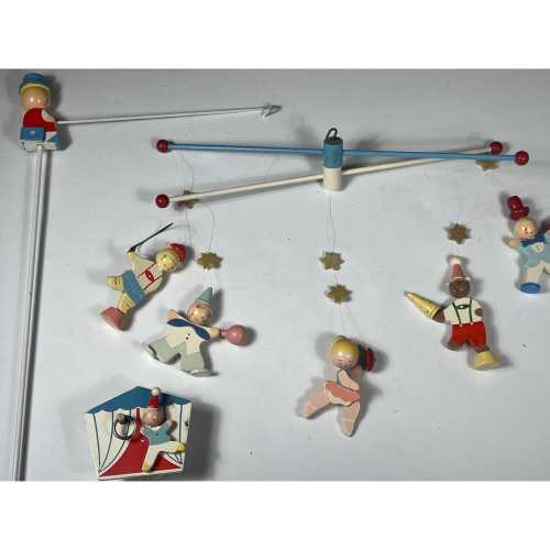 Vintage Wooden Circus Mobile Crib Toy Playset with Hook Art Decor