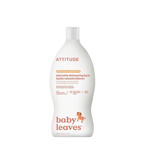 ATTITUDE Baby Dish Soap and Bottle Cleaner, EWG Verified Dishwashing Liquid, No Added Dyes or Fragrances, Tough on Milk Residue and Grease, Vegan, Pear Nectar, 23.7 Fl Oz