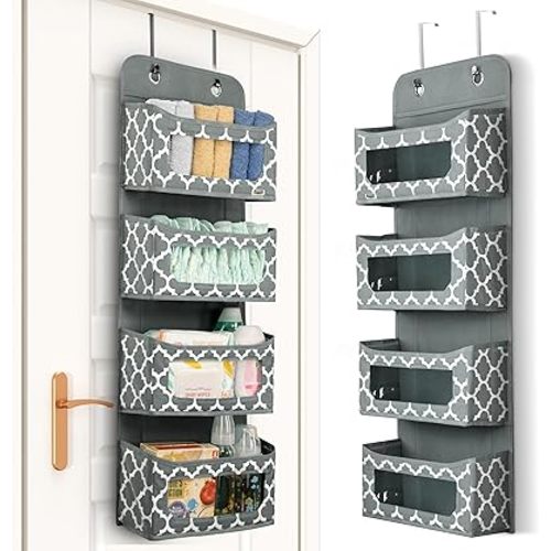 Utopia Home 4 Shelves Hanging Closet Organizers and Storage Organizer for Closet, RV Baby Kids Closet Door Organizers and Storage, Over The Door Organizer Nursery, Bedroom, Grey Print (Pack of 1)