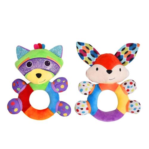 Teething Rattle Toys, Infant Girl Boy Learning Toy Newborn Soft Handbell Grab Shaker Crinkle Squeaky Sensory Travel Accessories for 0 3 6 9 12 Months Old