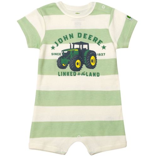 John Deere Infant Baby Boys Romper Pale Green / Off White Stripes 18 Months