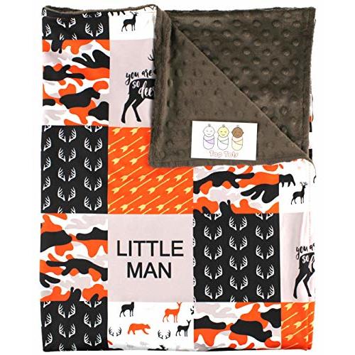 Baby Blanket - Minky, Deer, Fox, Moose, Goose, Bear, Antlers and Arrows, Orange, Black and Tan Camouflage
