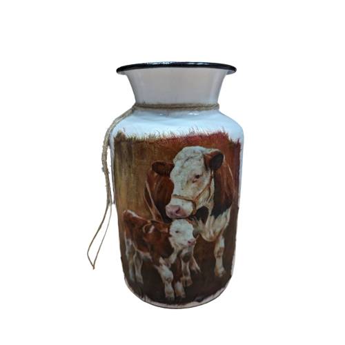 Milk Jug Distressed Vase Hereford Cow and Calf