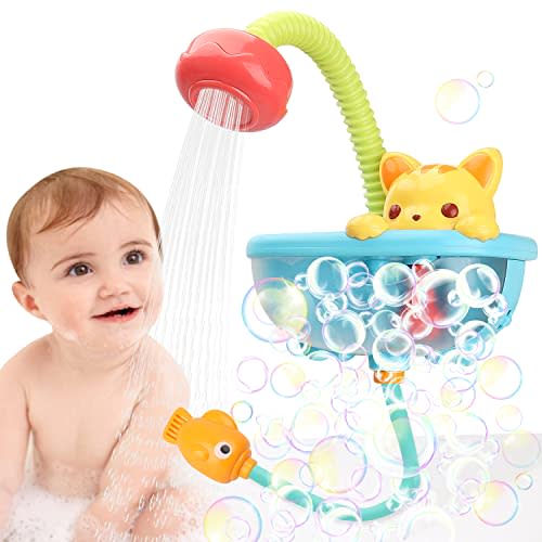 BananMelonBM Baby Bath Toy with Shower Head, Cat Water Spray Squirt Shower Faucet and Automatic Bubble,Bathtub Water Pump Summer Essentials for Toddlers and Kids